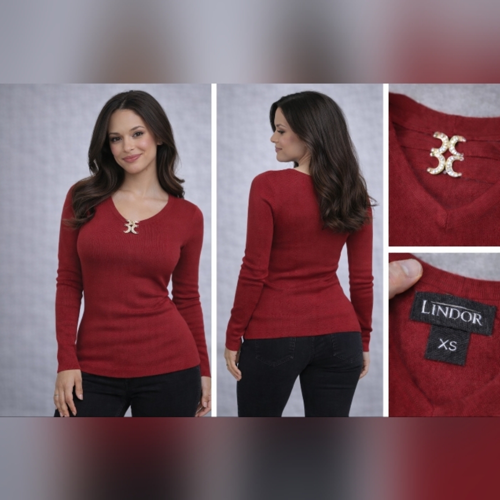 Women's Red Long-Sleeve Sweater - Classic Crew Sz Small NOT XS